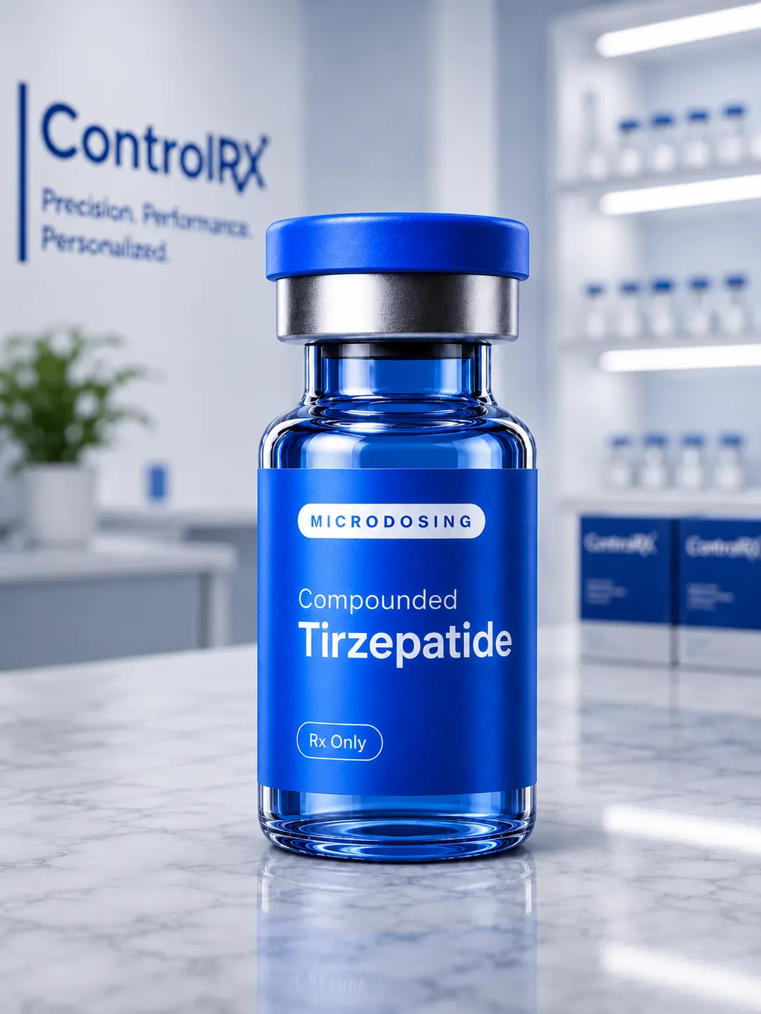 Tirzepatide microdosing vial close-up